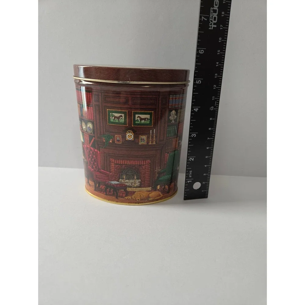 Vintage Keller Charles Philadelphia Library Study Scene Oval Metal Tin Storage